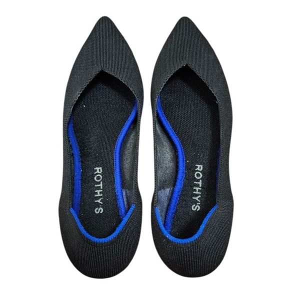 Rothy’s “THE POINT” Black Knitted Pointed Toe Slip On Flats Women’s Size 9 W - Picture 3 of 14